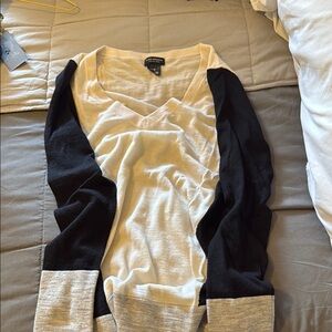 Club Monaco Cream and Black V-Neck Sweatshirt